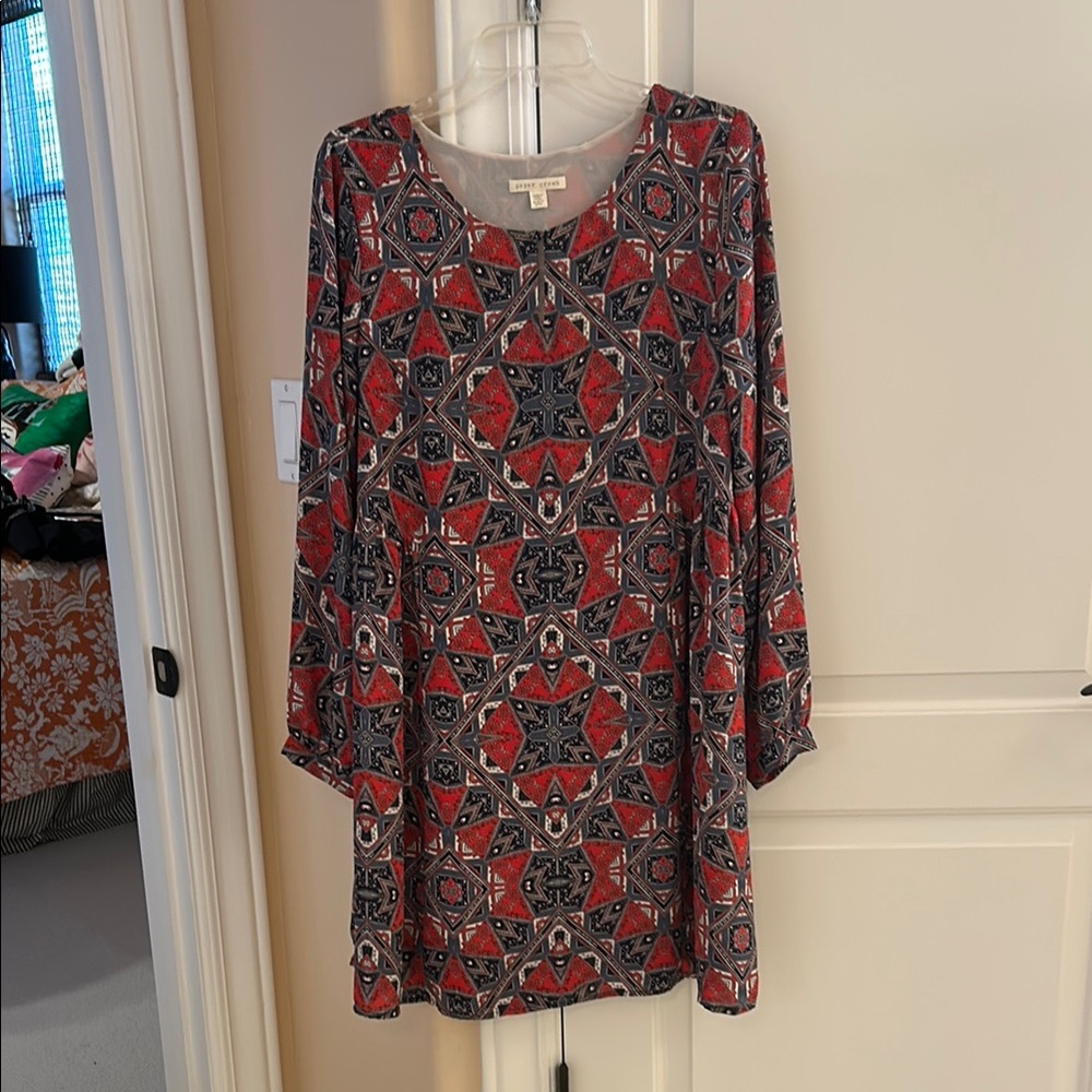 Anthropologie Paper Crown Navy, White, and Red Long Sleeve Sleeve Mini Dress